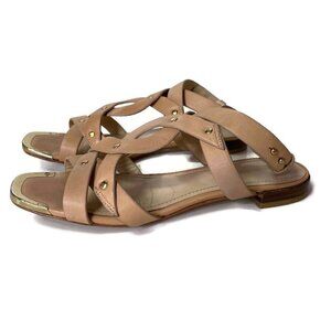 Pour la Victoire Tan Leather Open Toe Flat Sandals
